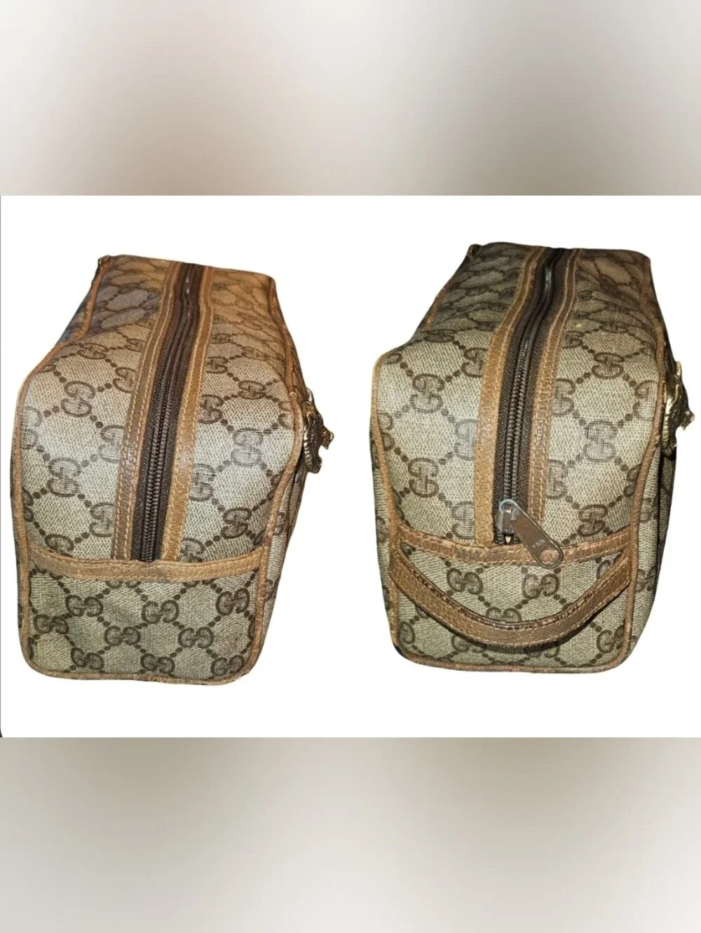 GUCCI GG SUPREME  WOLF Beige Canvas Toiletry travel Bag Wristlet  AUTHENTIC